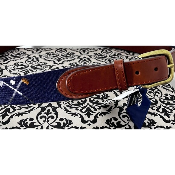 Smathers & Branson Golf Clubs Needlepoint Belt 38 Hand-Stitched Leather NWT - Picture 10 of 16